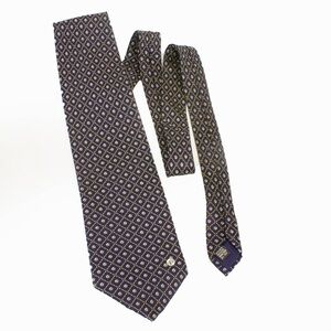 Vintage Versace Versus V2 Floral Geometrical Pattern Navy Blue Silk Tie